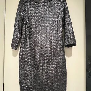 Boden Gray Sequin Sheath Dress with 3/4 Sleeves